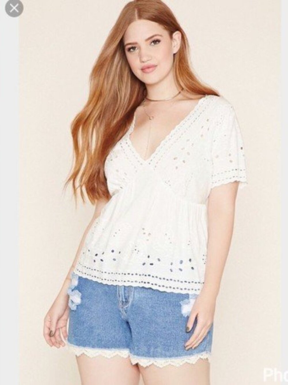 FOREVER 21+ Plus Cream Eyelet embroidered Top 1X